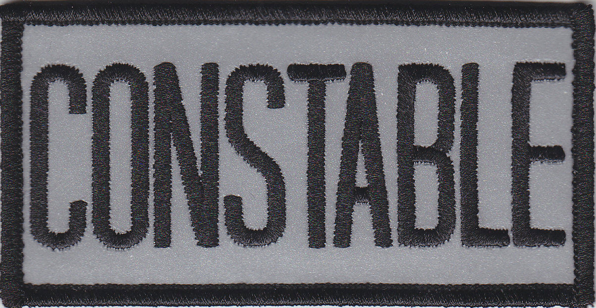 CONSTABLE Black on Grey REFLECTIVE BACKGROUND Front Panel Patch 2" X 4"